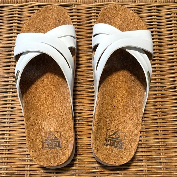 Reef White and Cork Slide Sandals - Picture 1 of 7